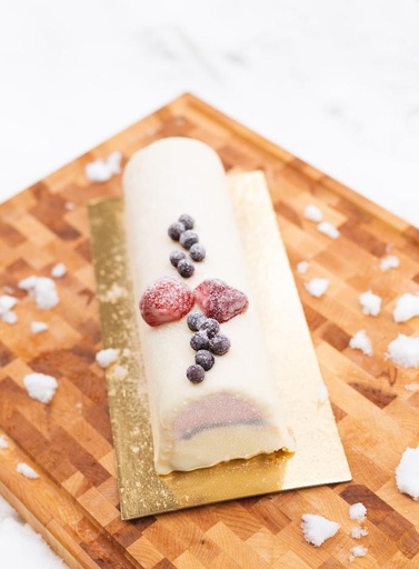 [1424] Bûche gelato à la fraise du Québec et chocolat blanc