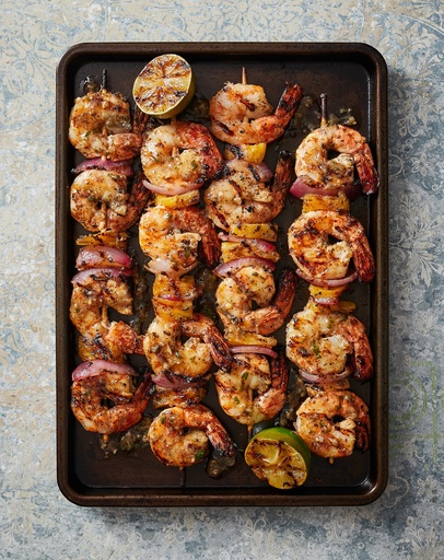 Sri lanka black curry marinated shrimp skewer