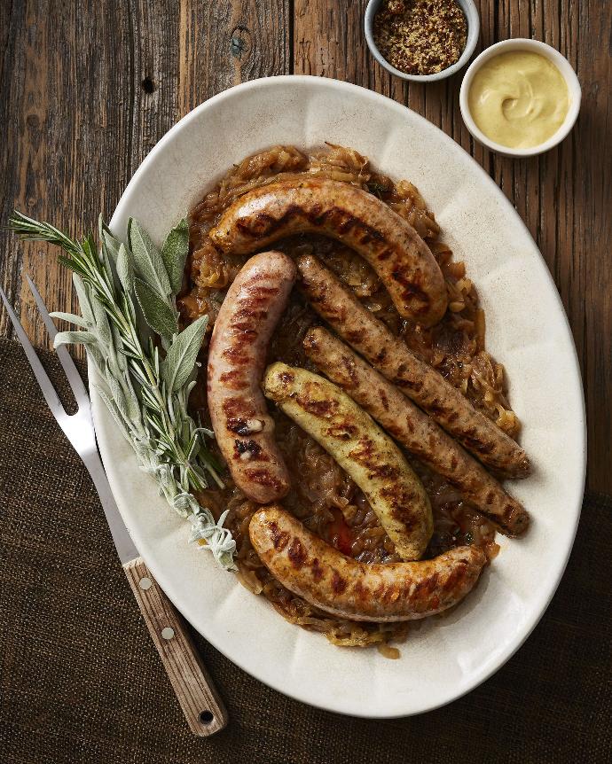 Home-made bacon and cheddar sausages